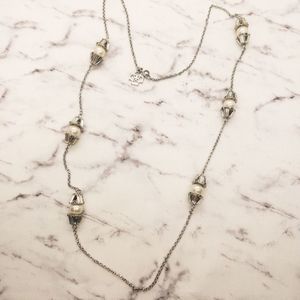 Ann Taylor Necklace Silver Crystal Beaded Long
